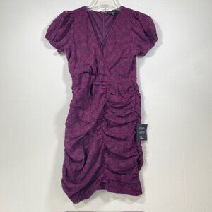 Lulus Plum Purple Lace Short Sleeve Tea Length Dress Size S Cocktail/Wedding‎